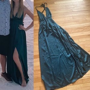 Teal Maxi Dress with Deep V and Slit XS Shein